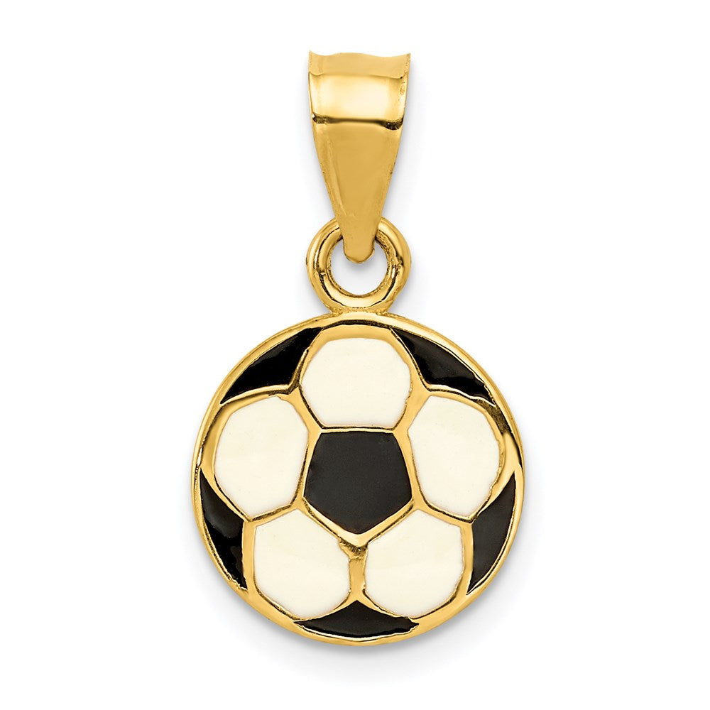 14k Yellow Gold & Enamel, Black & White Flat Soccer Ball Pendant, 12mm, Item P11346 by The Black Bow Jewelry Co.