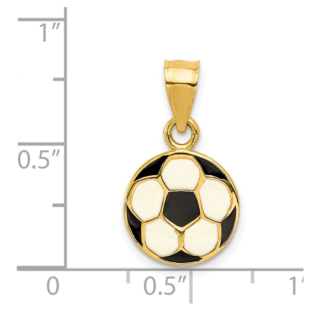 Alternate view of the 14k Yellow Gold & Enamel, Black & White Flat Soccer Ball Pendant, 12mm by The Black Bow Jewelry Co.