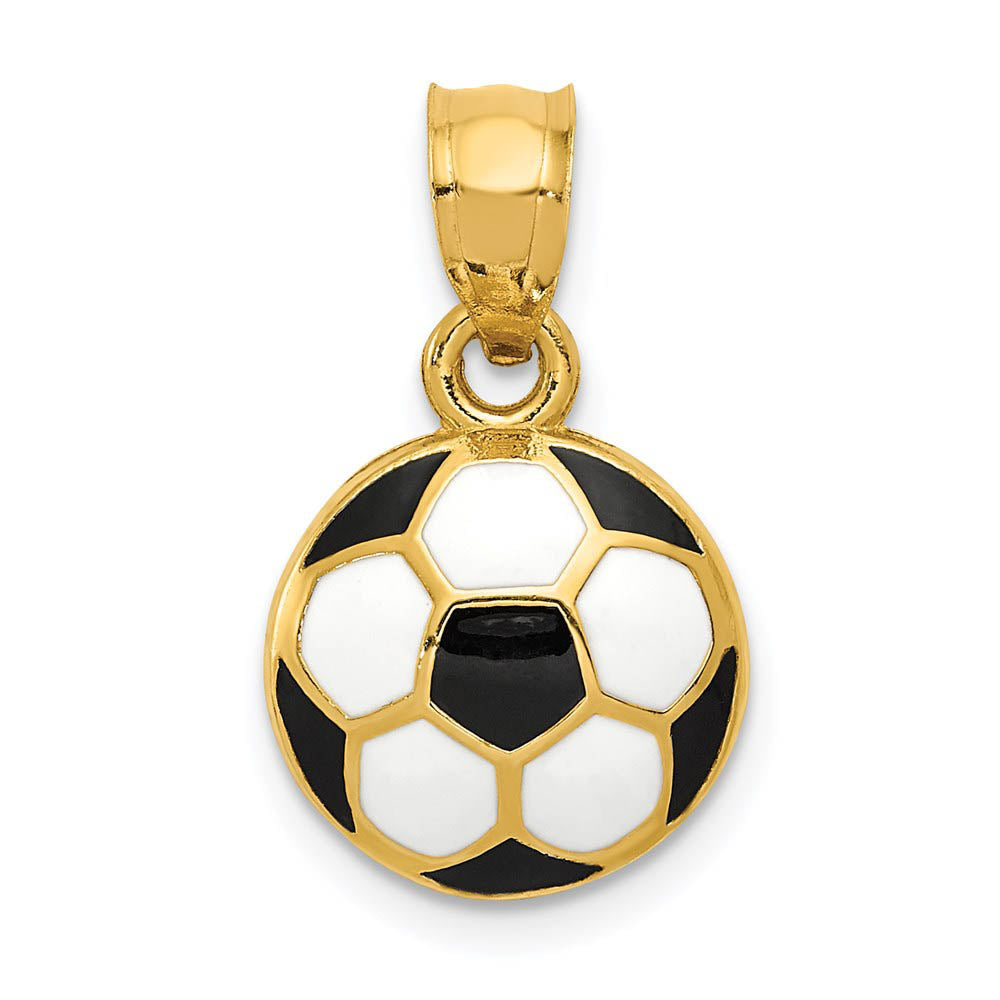 14k Yellow Gold & Enamel Domed Black & White Soccer Ball Pendant, 12mm, Item P11347 by The Black Bow Jewelry Co.