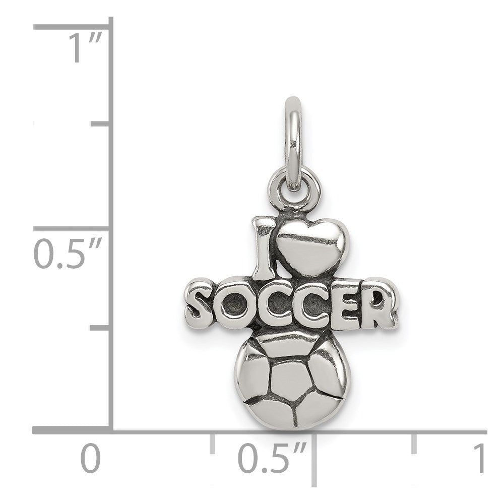 Alternate view of the Sterling Silver Antiqued I Heart Soccer Script Charm by The Black Bow Jewelry Co.