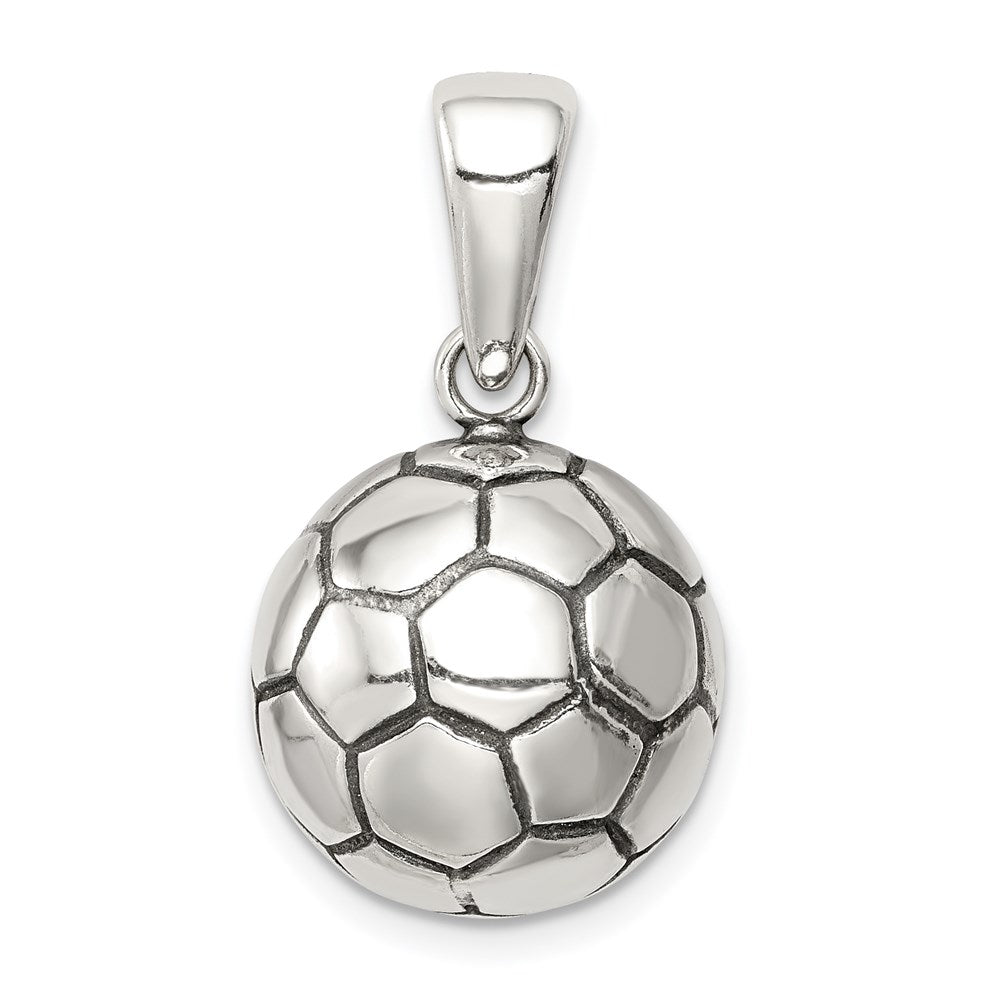 Sterling Silver 14mm Antiqued 3D Soccer Ball Pendant, Item P11352 by The Black Bow Jewelry Co.