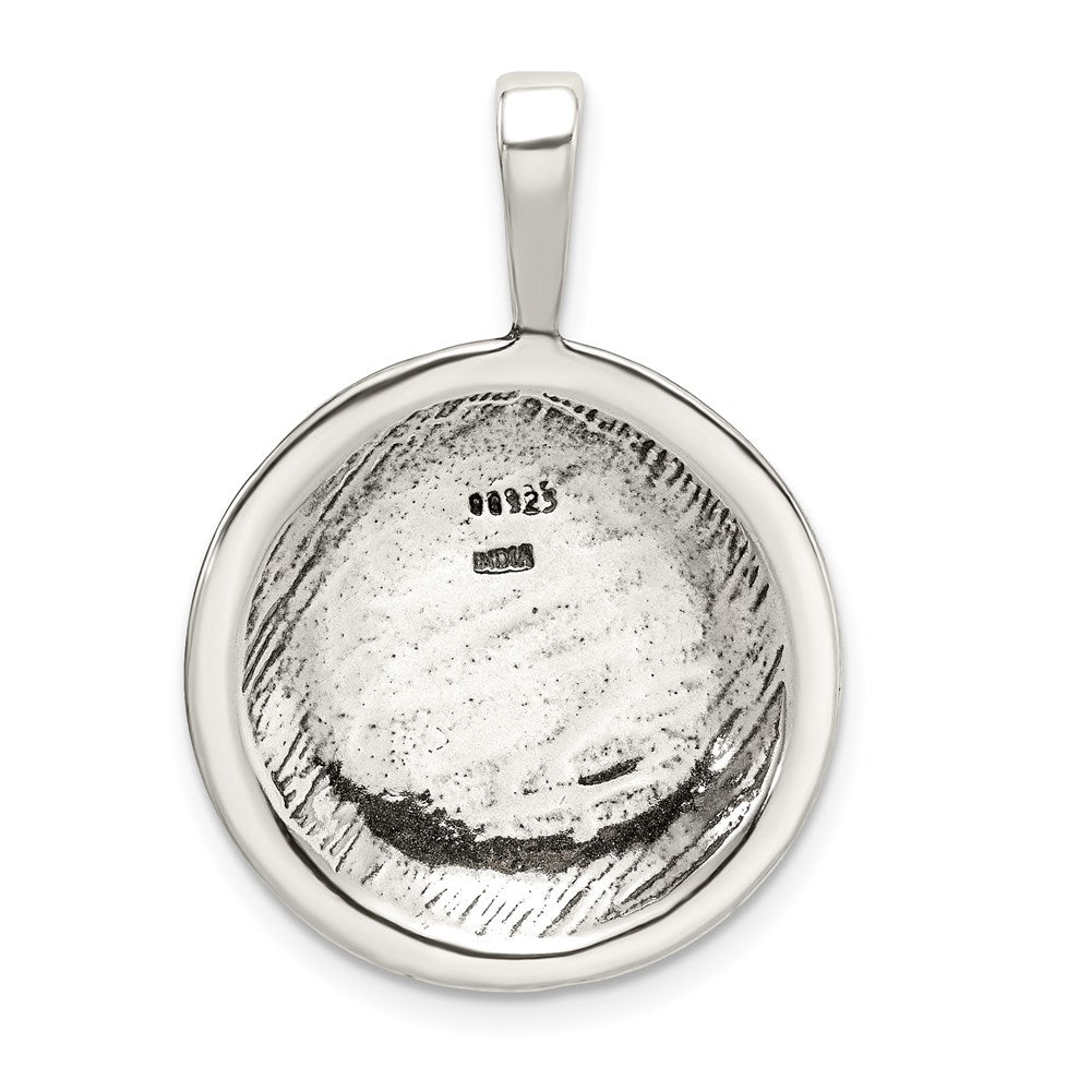 Alternate view of the Sterling Silver 22mm Domed Antiqued Soccer Ball Pendant by The Black Bow Jewelry Co.