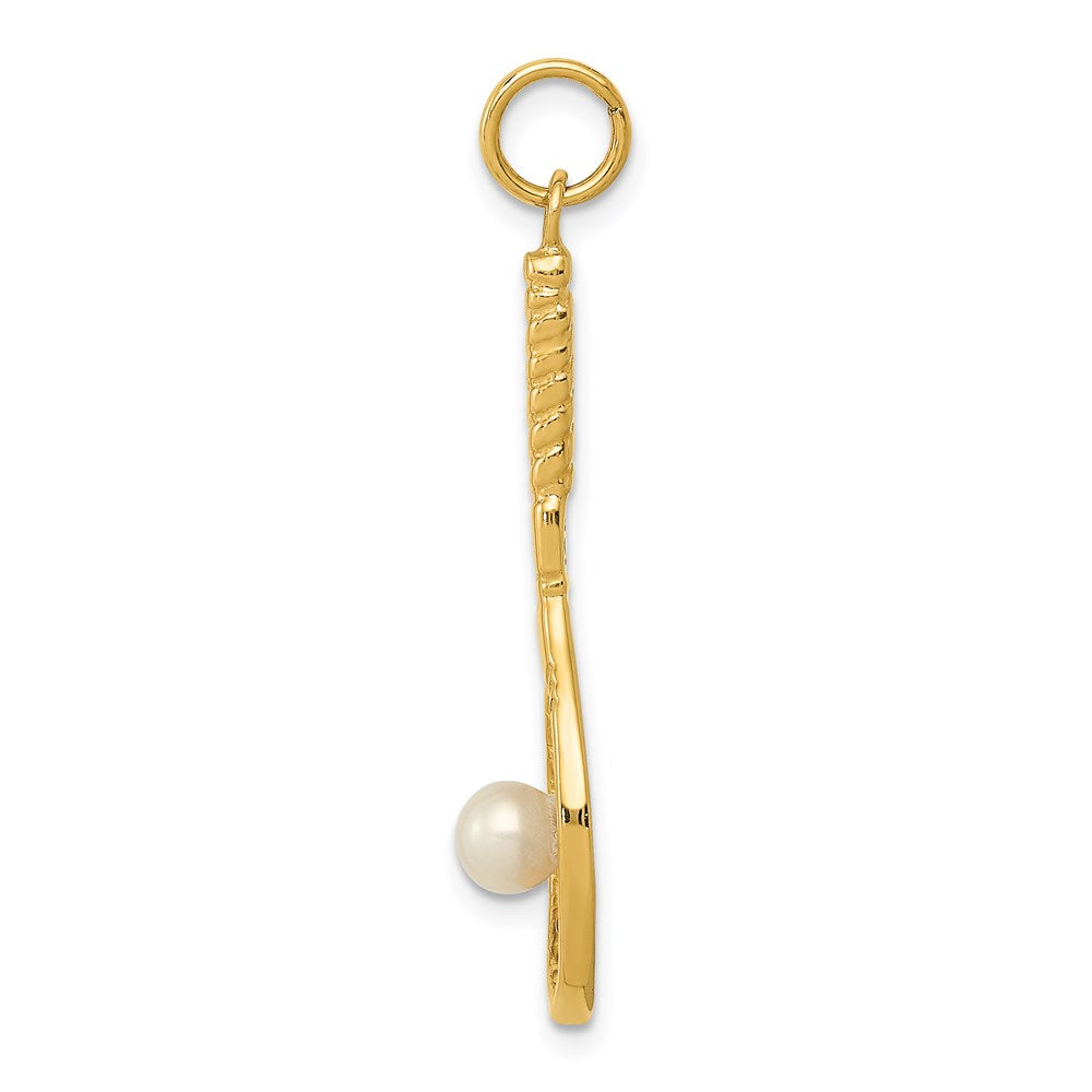 Alternate view of the 14k Yellow Gold FW Cultured Pearl 3D Tennis Racquet & Ball Pendant by The Black Bow Jewelry Co.