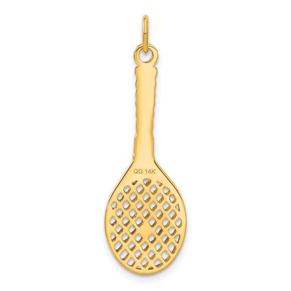 Alternate view of the 14k Yellow Gold FW Cultured Pearl 3D Tennis Racquet & Ball Pendant by The Black Bow Jewelry Co.