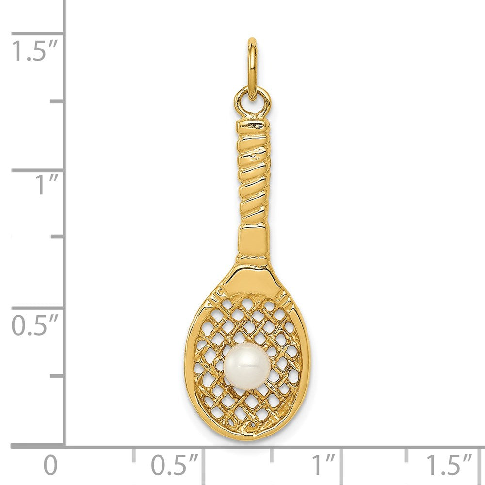Alternate view of the 14k Yellow Gold FW Cultured Pearl 3D Tennis Racquet & Ball Pendant by The Black Bow Jewelry Co.