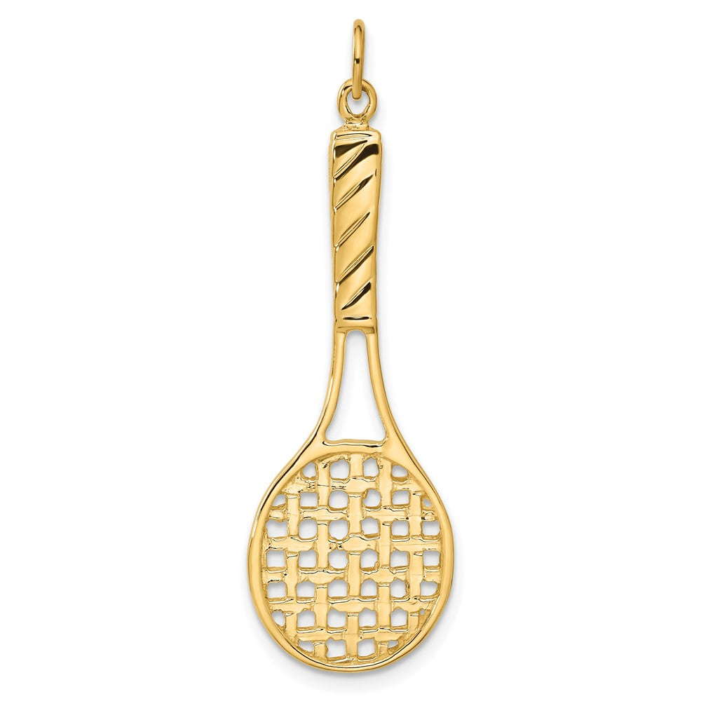 Alternate view of the 14k Yellow Gold Large 3D Tennis Racquet Pendant by The Black Bow Jewelry Co.