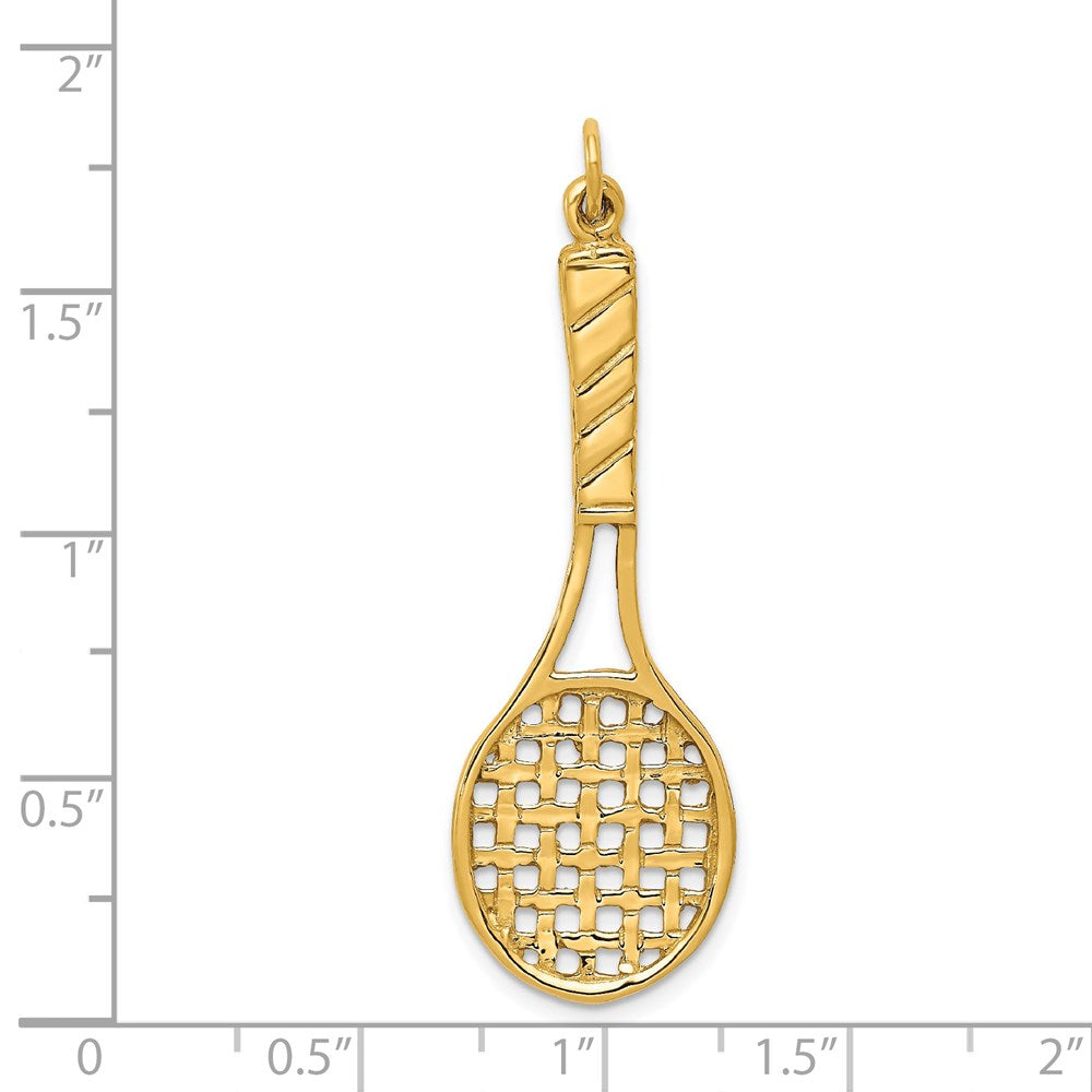 Alternate view of the 14k Yellow Gold Large 3D Tennis Racquet Pendant by The Black Bow Jewelry Co.