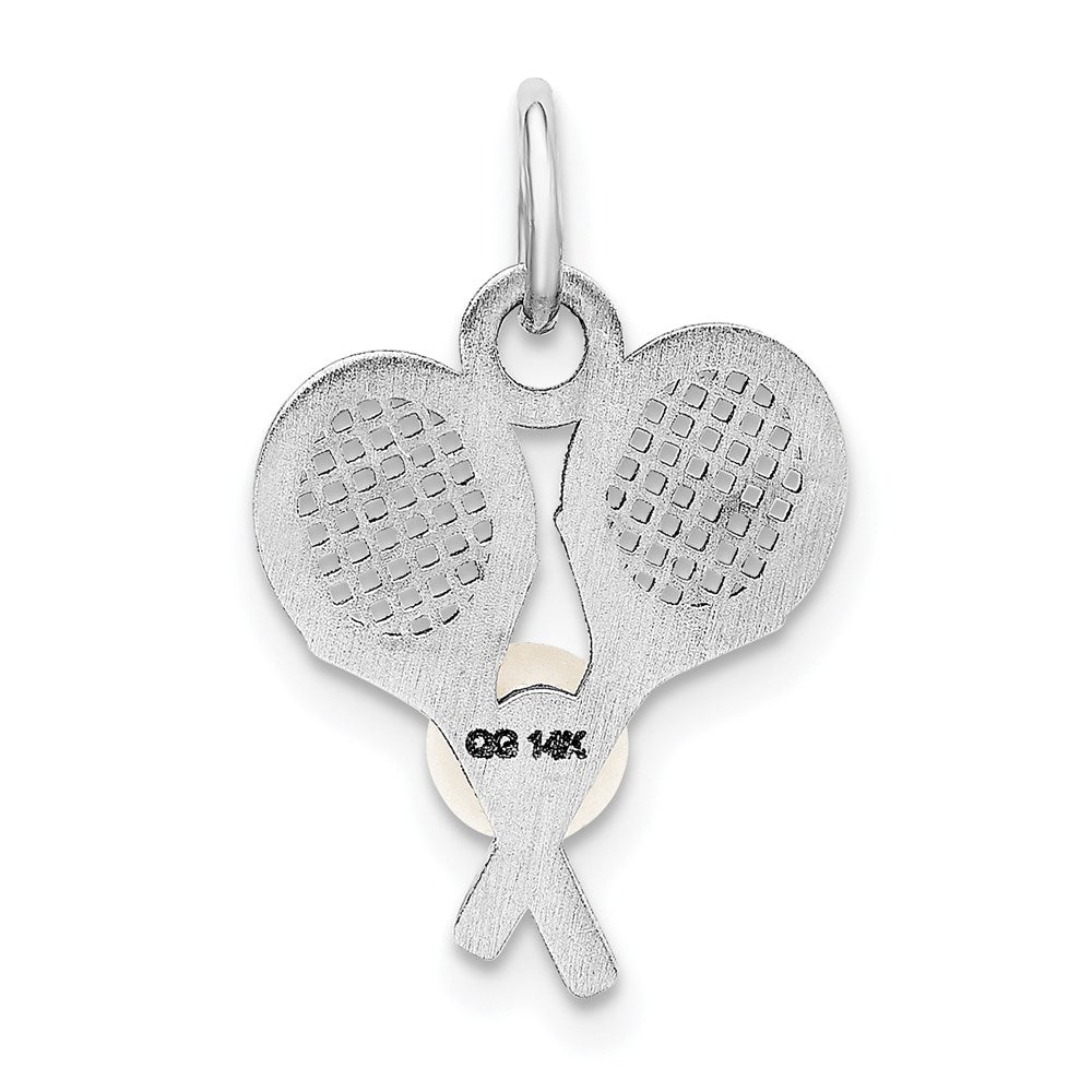 Alternate view of the 14k White Gold & FW Cultured Pearl Double Tennis Racquet Charm by The Black Bow Jewelry Co.