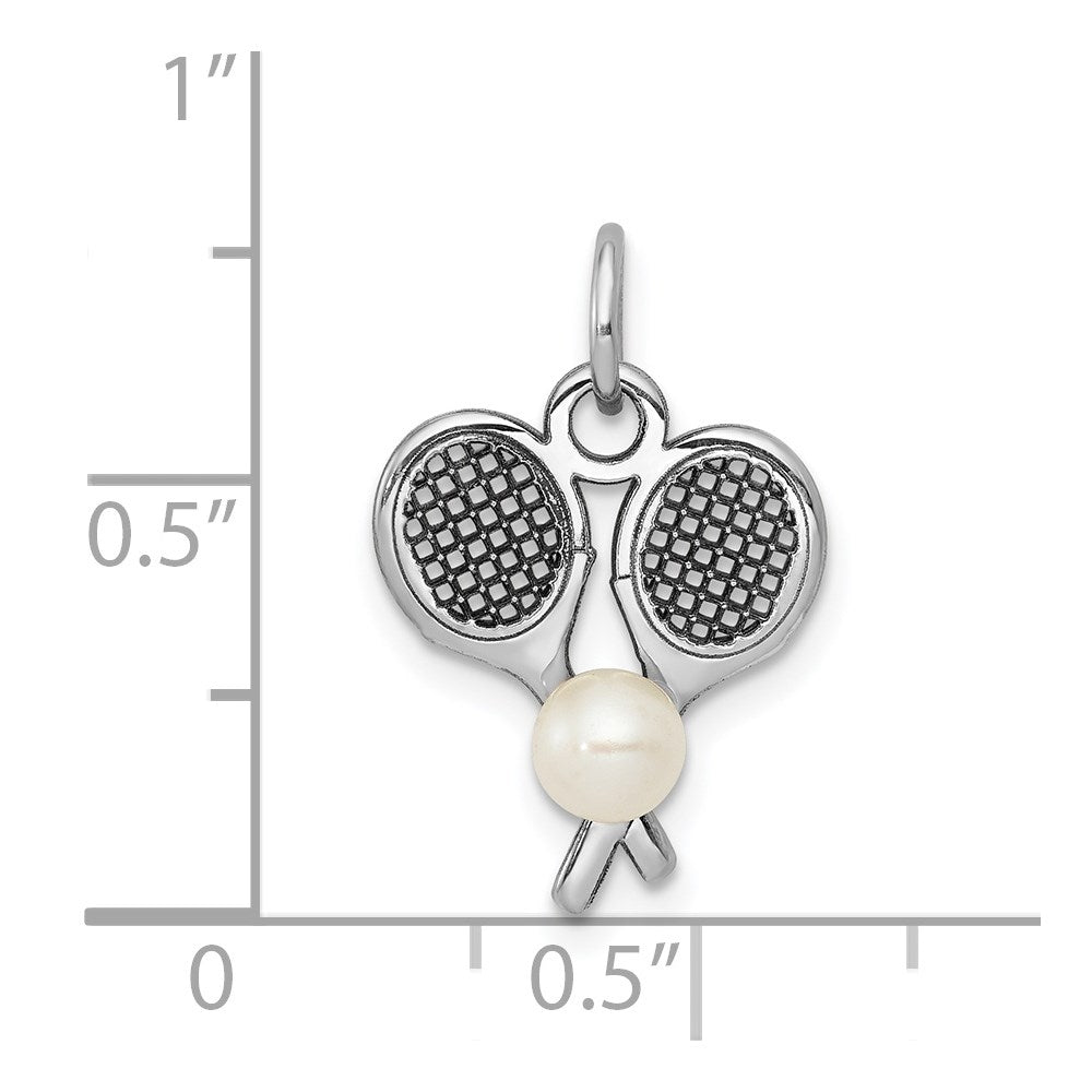 Alternate view of the 14k White Gold & FW Cultured Pearl Double Tennis Racquet Charm by The Black Bow Jewelry Co.