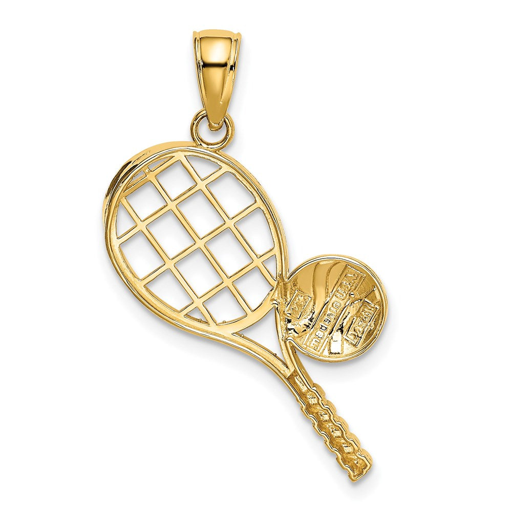 Alternate view of the 14k Yellow Gold Diamond Cut Tennis Racquet and Ball Pendant by The Black Bow Jewelry Co.