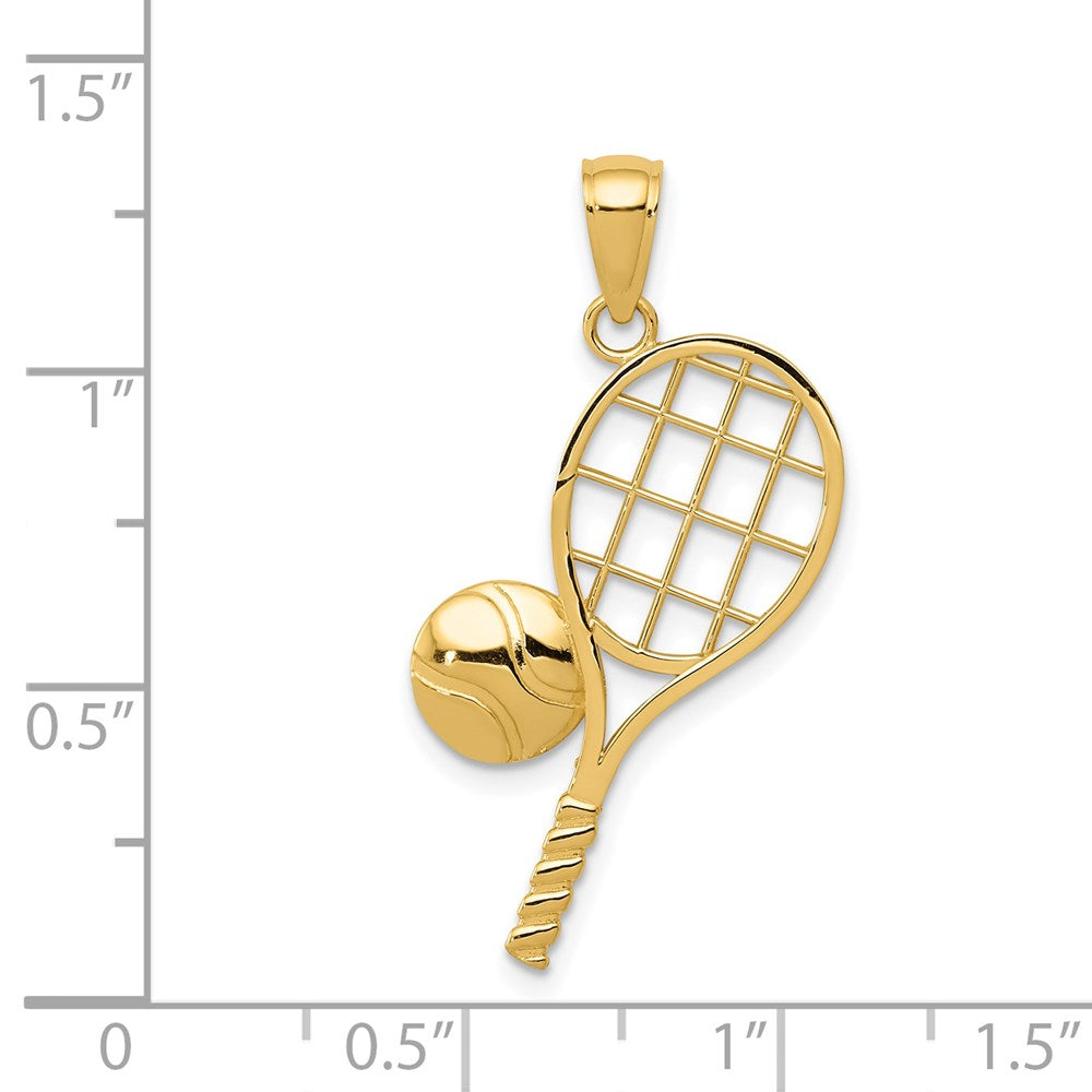 Alternate view of the 14k Yellow Gold Diamond Cut Tennis Racquet and Ball Pendant by The Black Bow Jewelry Co.