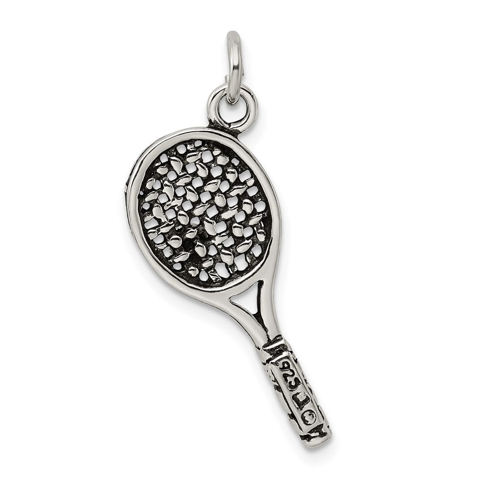 Alternate view of the Sterling Silver Antiqued Tennis Racquet and Ball Pendant by The Black Bow Jewelry Co.