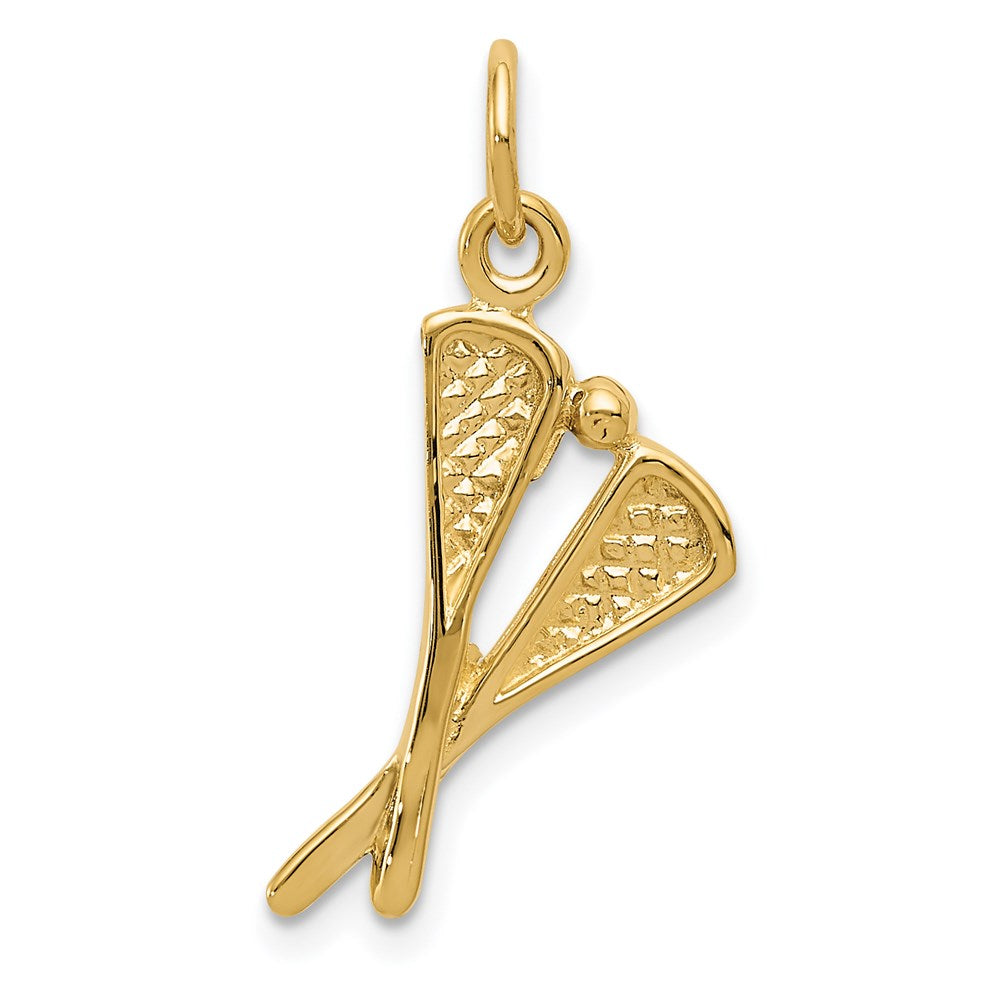14k Yellow Gold Lacrosse Sticks Charm or Pendant, Item P11382 by The Black Bow Jewelry Co.