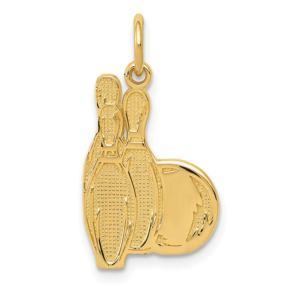 14k Yellow Gold Bowling Pins and Ball Pendant, Item P11396 by The Black Bow Jewelry Co.