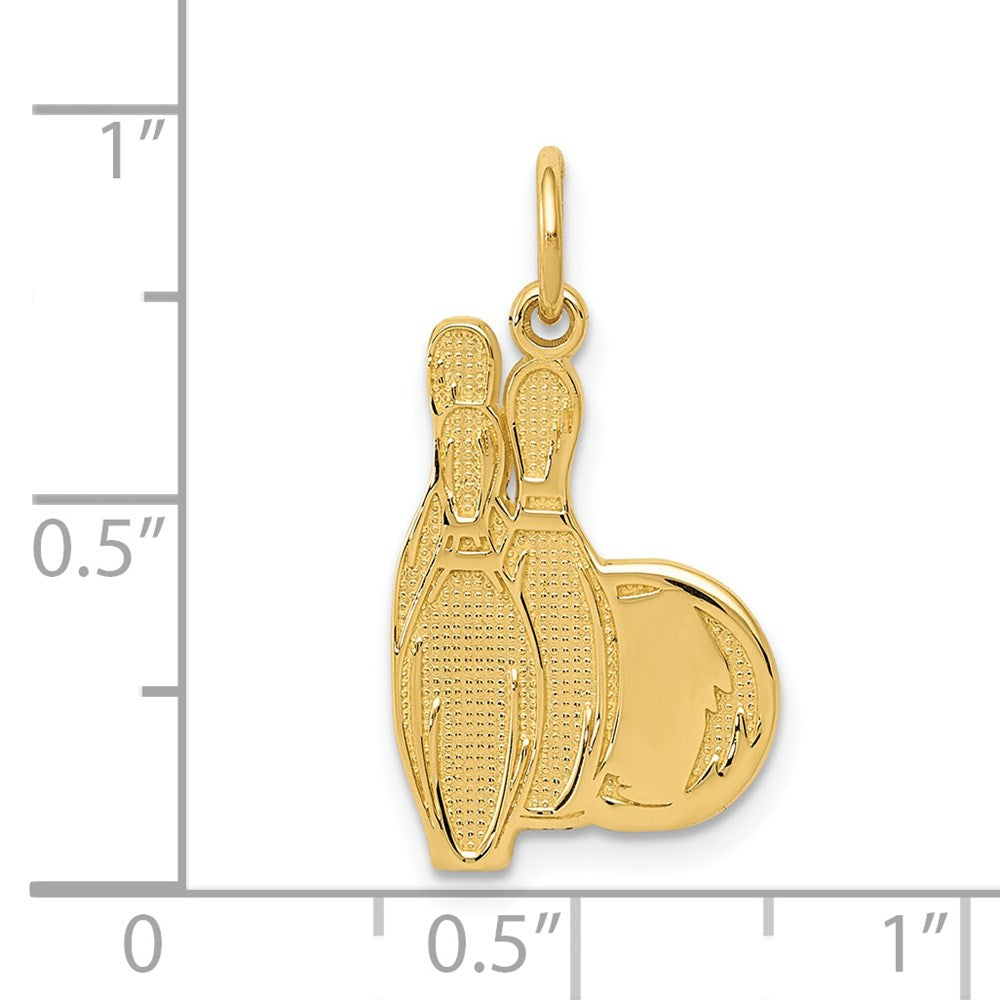 Alternate view of the 14k Yellow Gold Bowling Pins and Ball Pendant by The Black Bow Jewelry Co.