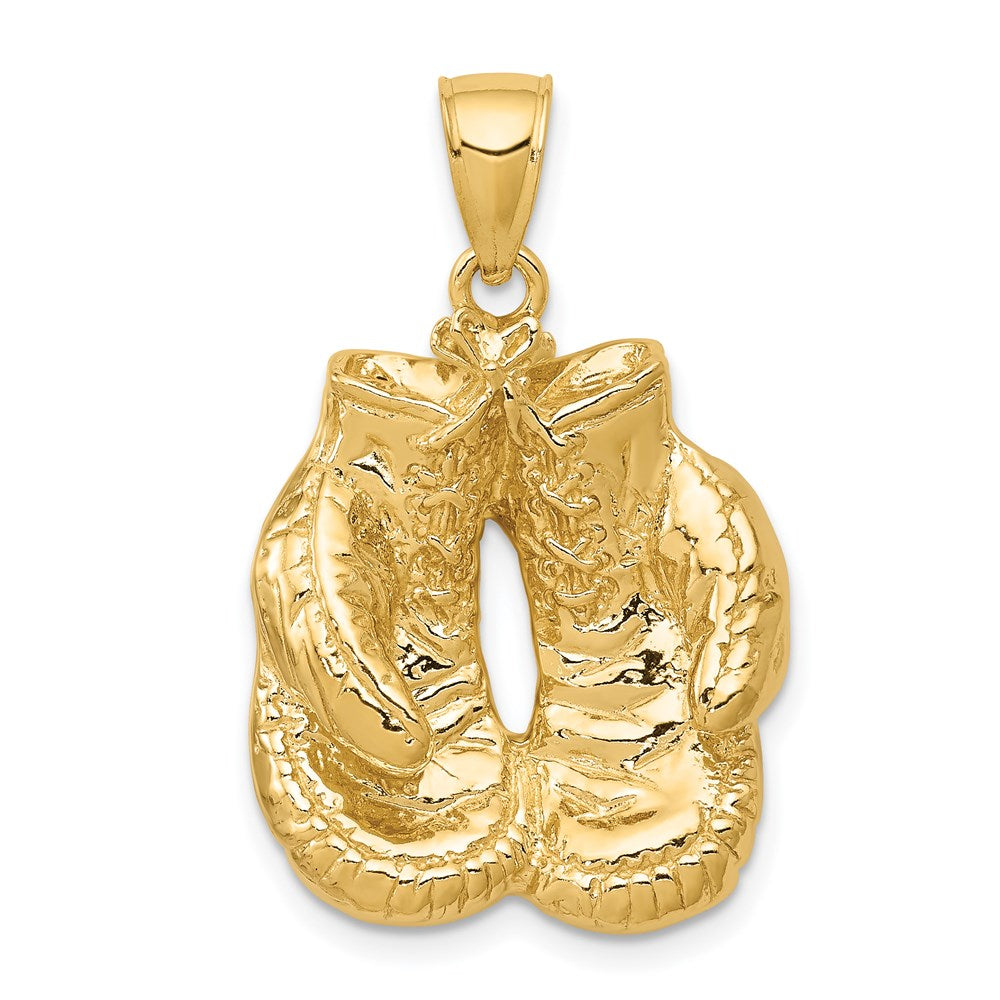 14k Yellow Gold Large Polished Boxing Gloves Pendant, Item P11416 by The Black Bow Jewelry Co.