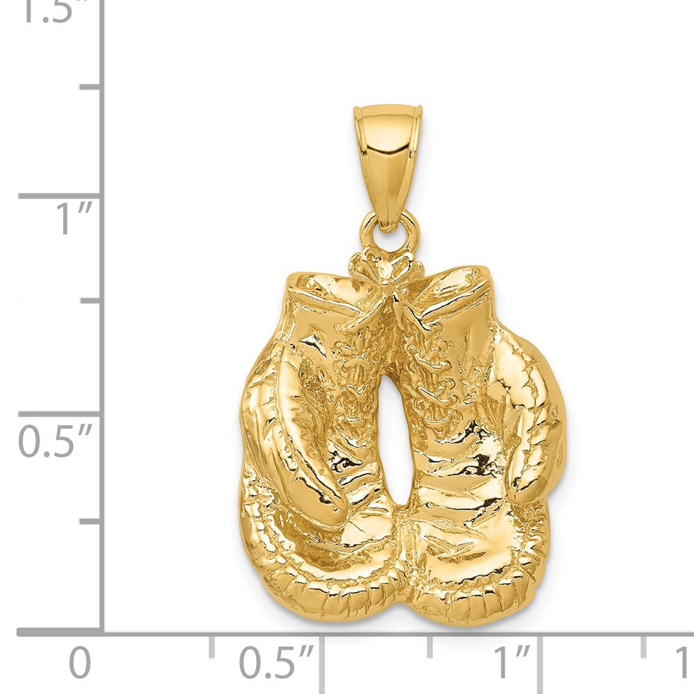 Alternate view of the 14k Yellow Gold Large Polished Boxing Gloves Pendant by The Black Bow Jewelry Co.