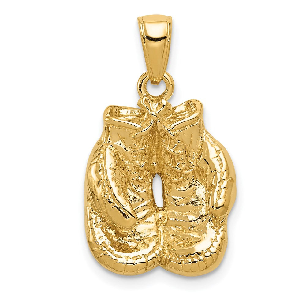 14k Yellow Gold Small Polished Boxing Gloves Pendant, Item P11418 by The Black Bow Jewelry Co.