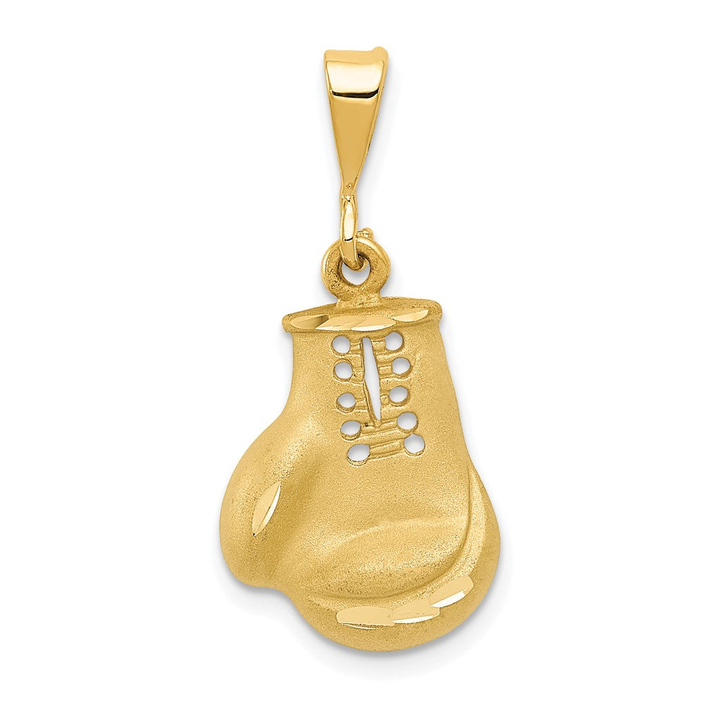 14k Yellow Gold Satin and Diamond Cut Boxing Glove Pendant, Item P11419 by The Black Bow Jewelry Co.