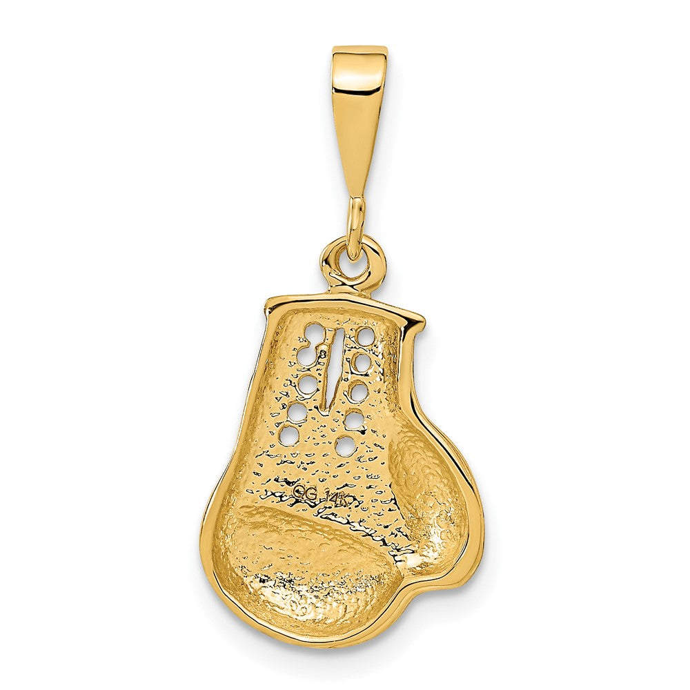 Alternate view of the 14k Yellow Gold Satin and Diamond Cut Boxing Glove Pendant by The Black Bow Jewelry Co.