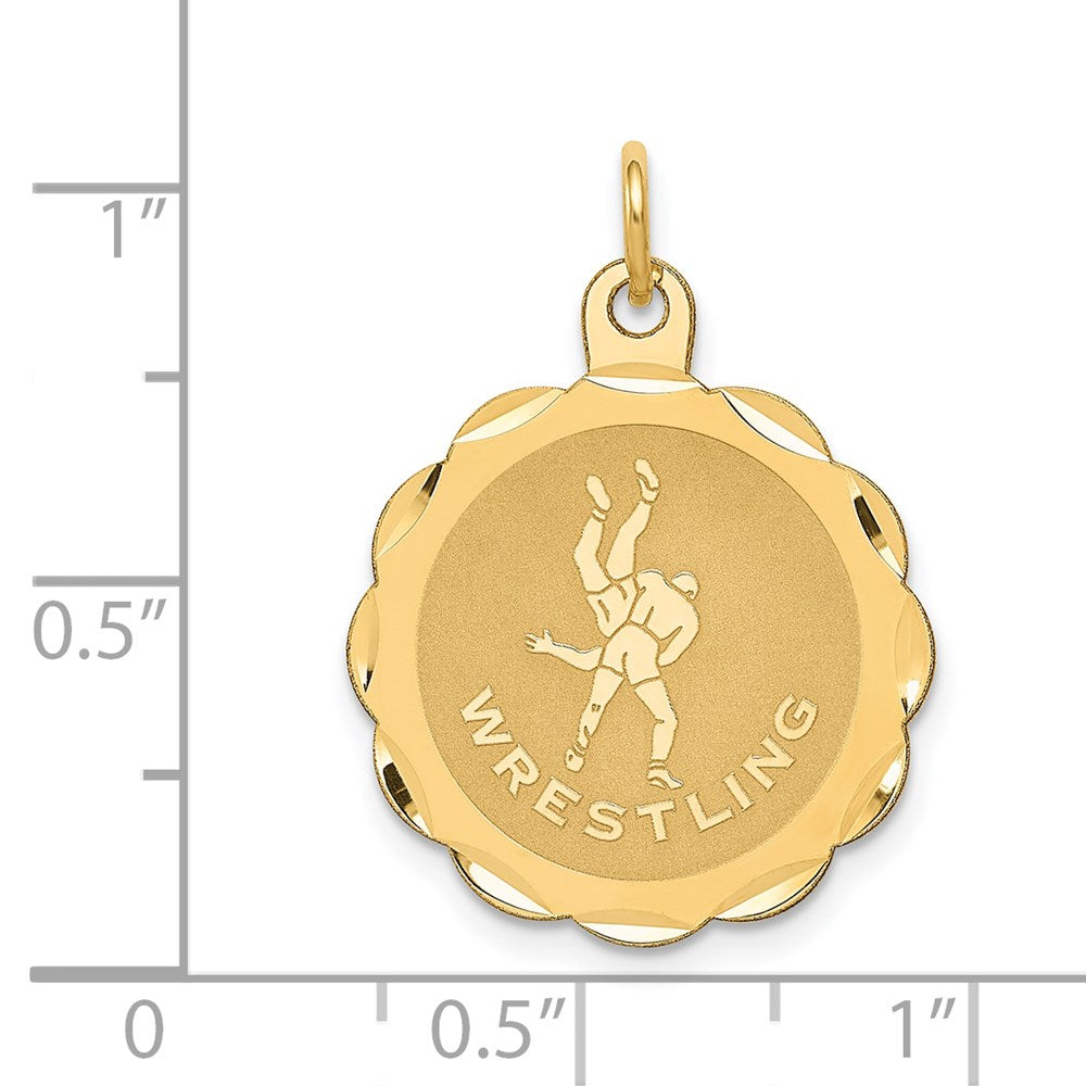 Alternate view of the 14k Yellow Gold Wrestling Disc Pendant, 20mm by The Black Bow Jewelry Co.