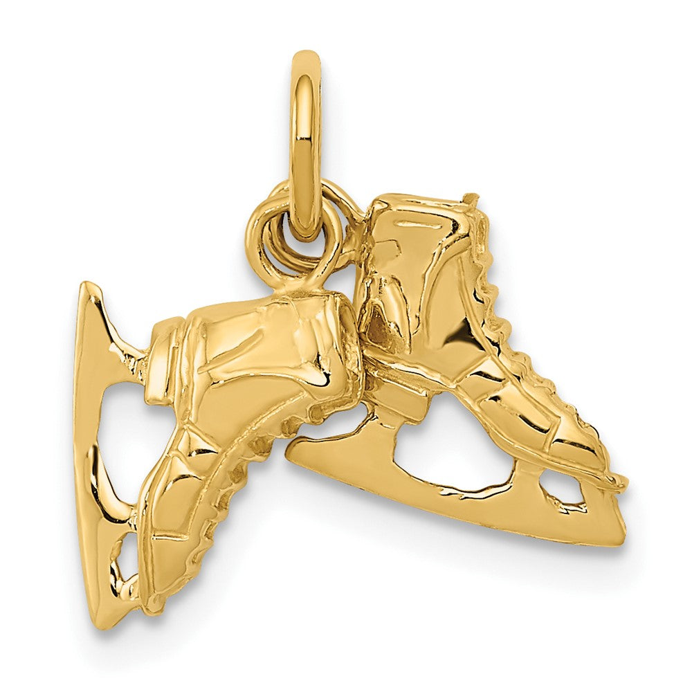 14k Yellow Gold 3D Pair of Ice Skates Charms, Item P11440 by The Black Bow Jewelry Co.