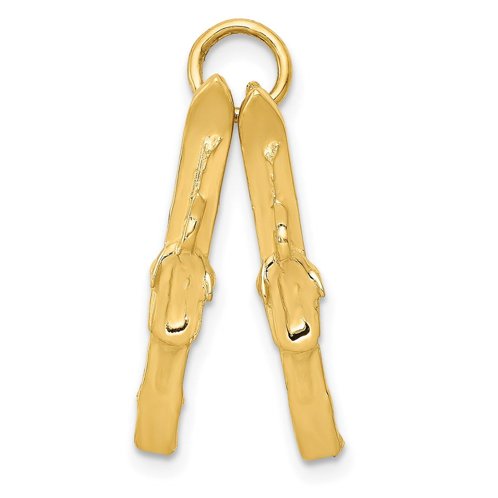 14k Yellow Gold 3D Pair of Skis Pendant, Item P11451 by The Black Bow Jewelry Co.