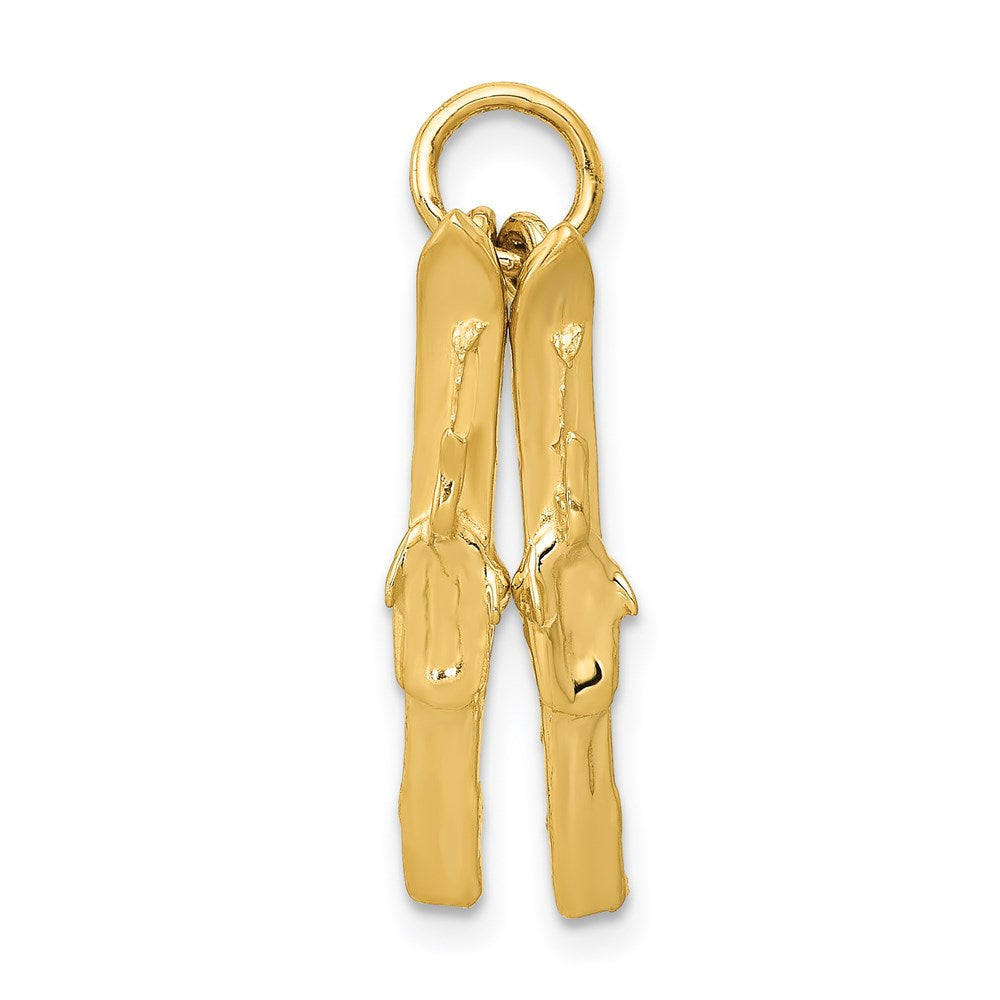 Alternate view of the 14k Yellow Gold 3D Pair of Skis Pendant by The Black Bow Jewelry Co.