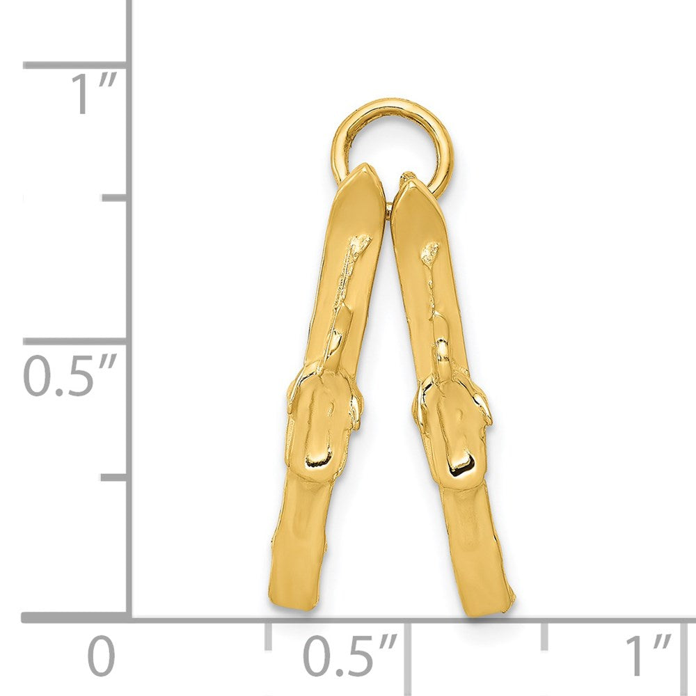 Alternate view of the 14k Yellow Gold 3D Pair of Skis Pendant by The Black Bow Jewelry Co.