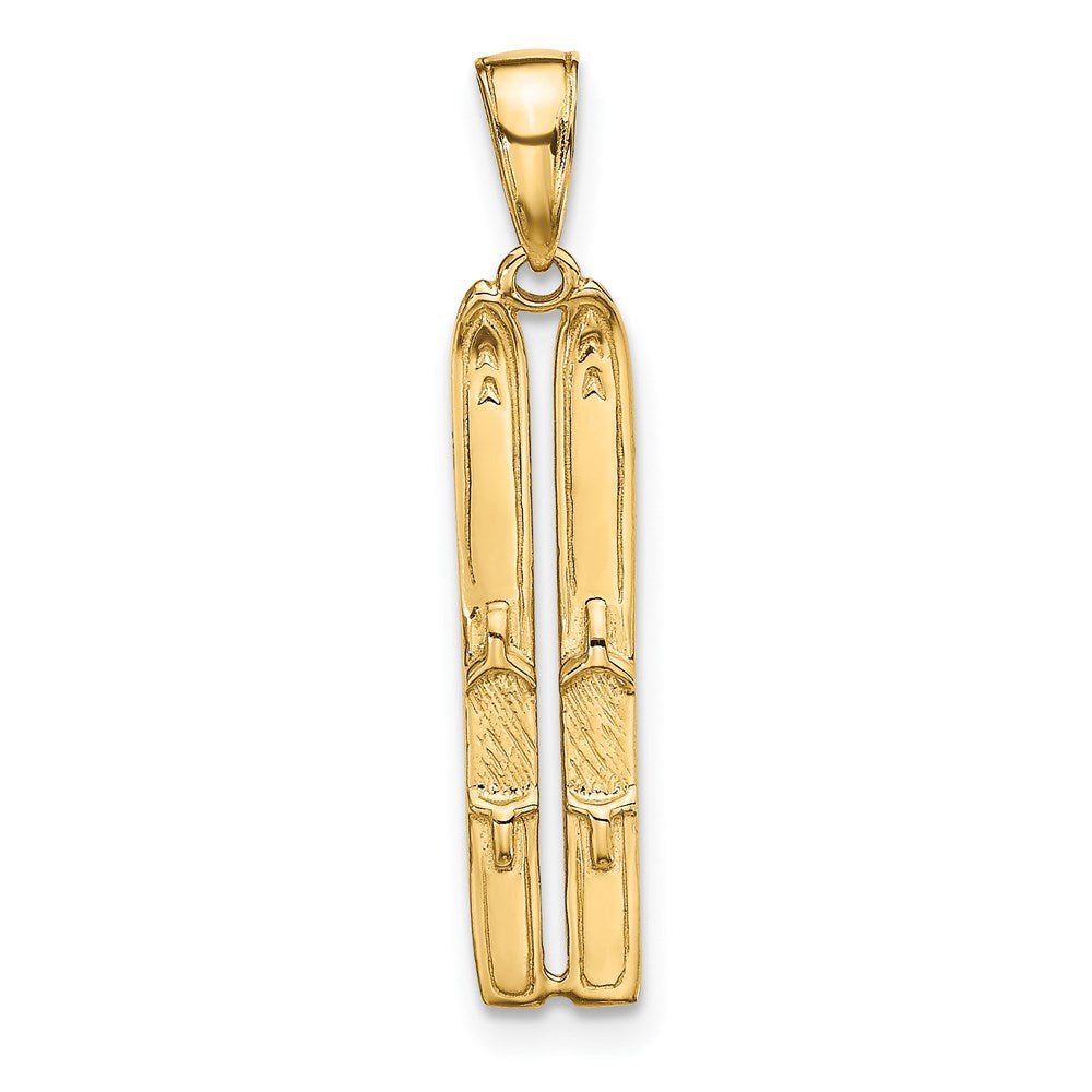 14k Yellow Gold 3D Pair of Snow Skis Pendant, Item P11453 by The Black Bow Jewelry Co.
