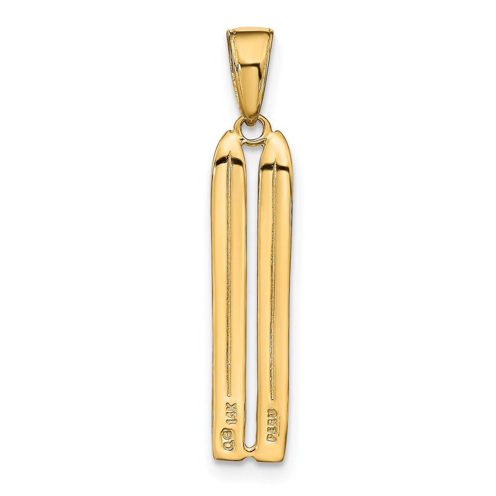 Alternate view of the 14k Yellow Gold 3D Pair of Snow Skis Pendant by The Black Bow Jewelry Co.