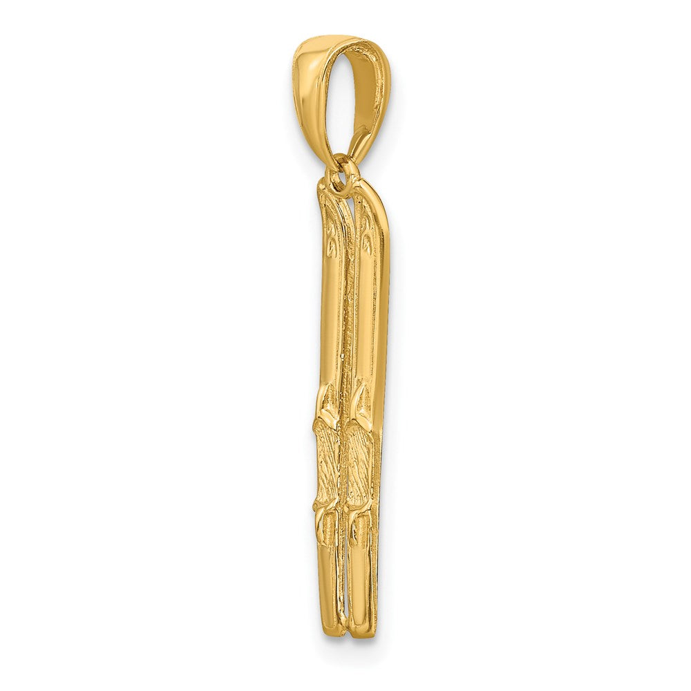 Alternate view of the 14k Yellow Gold 3D Pair of Snow Skis Pendant by The Black Bow Jewelry Co.