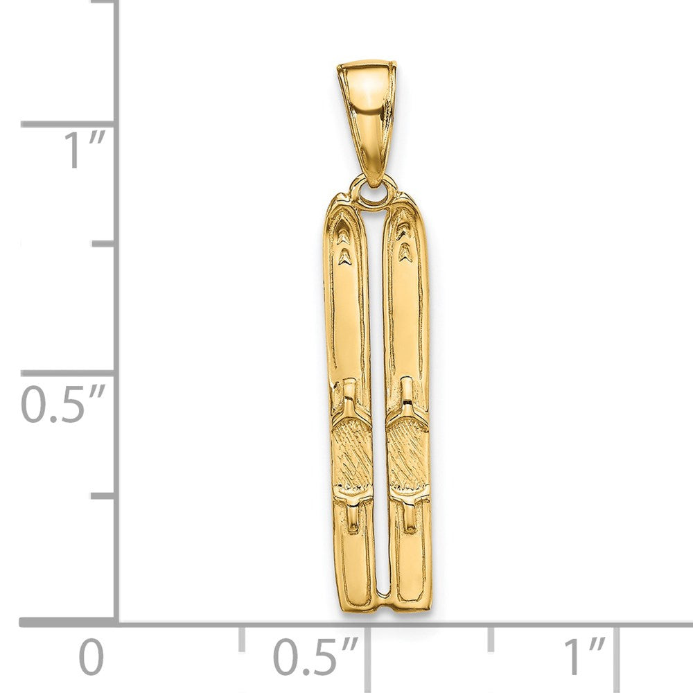 Alternate view of the 14k Yellow Gold 3D Pair of Snow Skis Pendant by The Black Bow Jewelry Co.