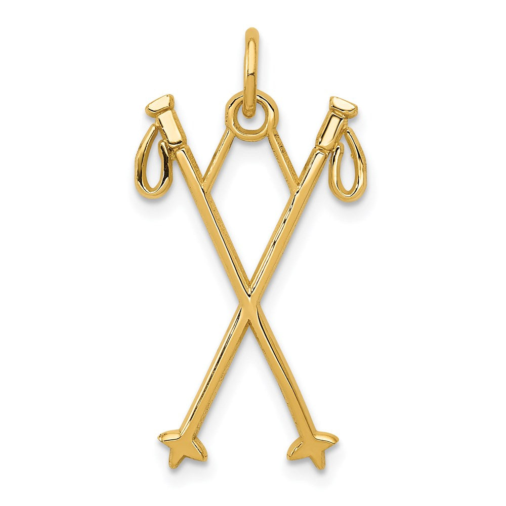 14k Yellow Gold Crossed Ski Poles Pendant, Item P11454 by The Black Bow Jewelry Co.