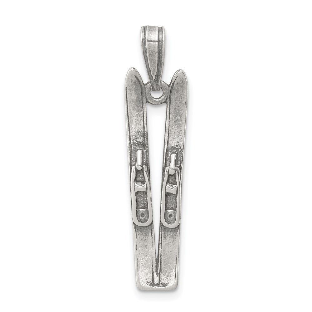Sterling Silver Antiqued 3D Pair of Snow Skis Pendant, Item P11456 by The Black Bow Jewelry Co.