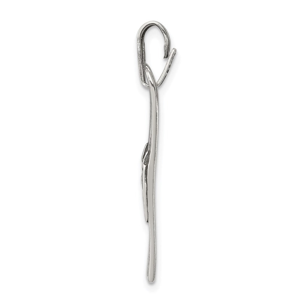 Alternate view of the Sterling Silver Antiqued 3D Pair of Snow Skis Pendant by The Black Bow Jewelry Co.