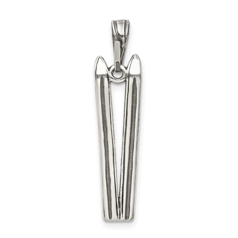 Alternate view of the Sterling Silver Antiqued 3D Pair of Snow Skis Pendant by The Black Bow Jewelry Co.