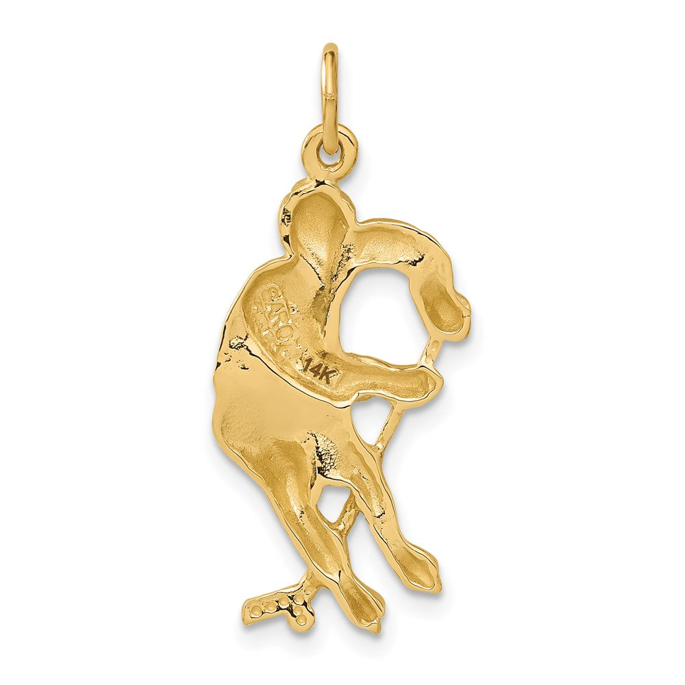 Alternate view of the 14k Yellow Gold Satin and Diamond Cut Hockey Player Pendant by The Black Bow Jewelry Co.