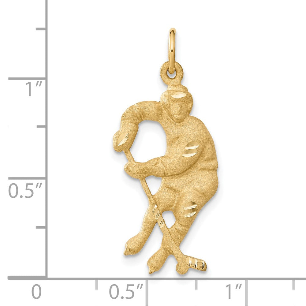 Alternate view of the 14k Yellow Gold Satin and Diamond Cut Hockey Player Pendant by The Black Bow Jewelry Co.