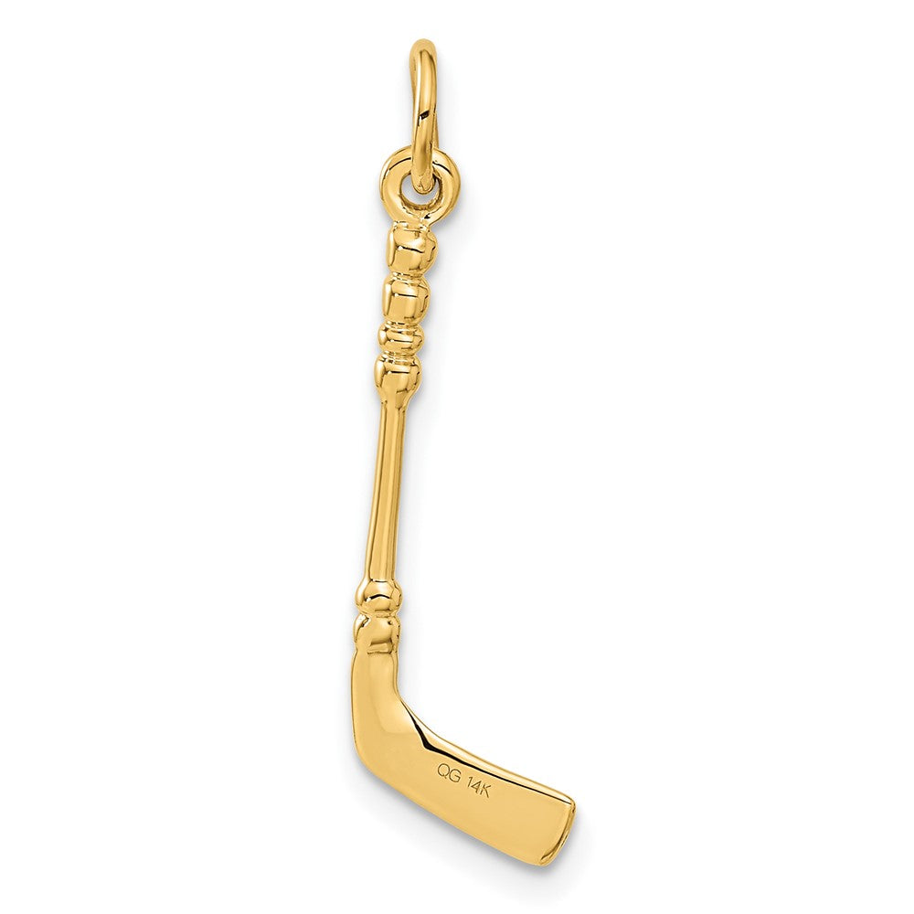 Alternate view of the 14k Yellow Gold and Black Enamel 3D Hockey Stick and Puck Pendant by The Black Bow Jewelry Co.