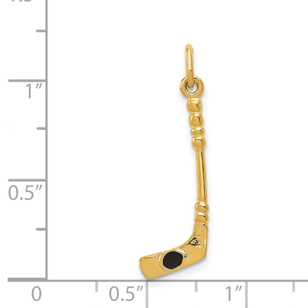 Alternate view of the 14k Yellow Gold and Black Enamel 3D Hockey Stick and Puck Pendant by The Black Bow Jewelry Co.