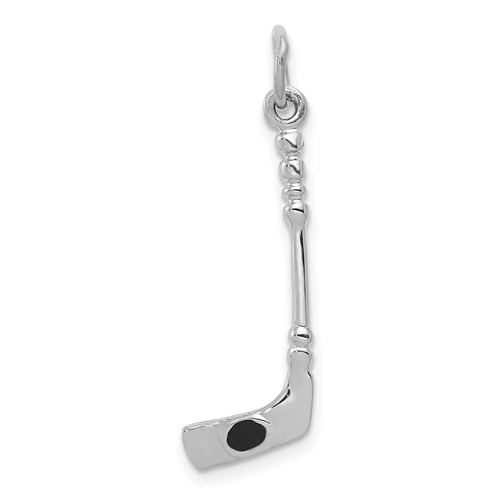 14k White Gold and Black Enamel 3D Hockey Stick and Puck Pendant, Item P11464 by The Black Bow Jewelry Co.