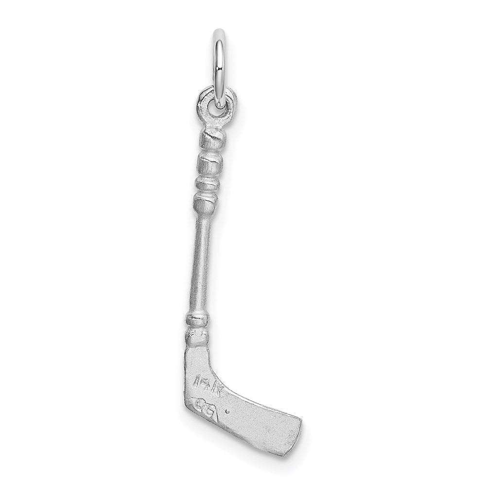 Alternate view of the 14k White Gold and Black Enamel 3D Hockey Stick and Puck Pendant by The Black Bow Jewelry Co.