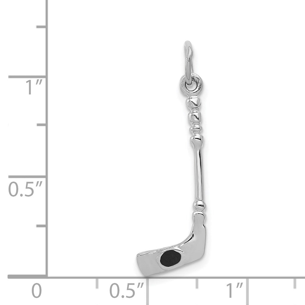 Alternate view of the 14k White Gold and Black Enamel 3D Hockey Stick and Puck Pendant by The Black Bow Jewelry Co.