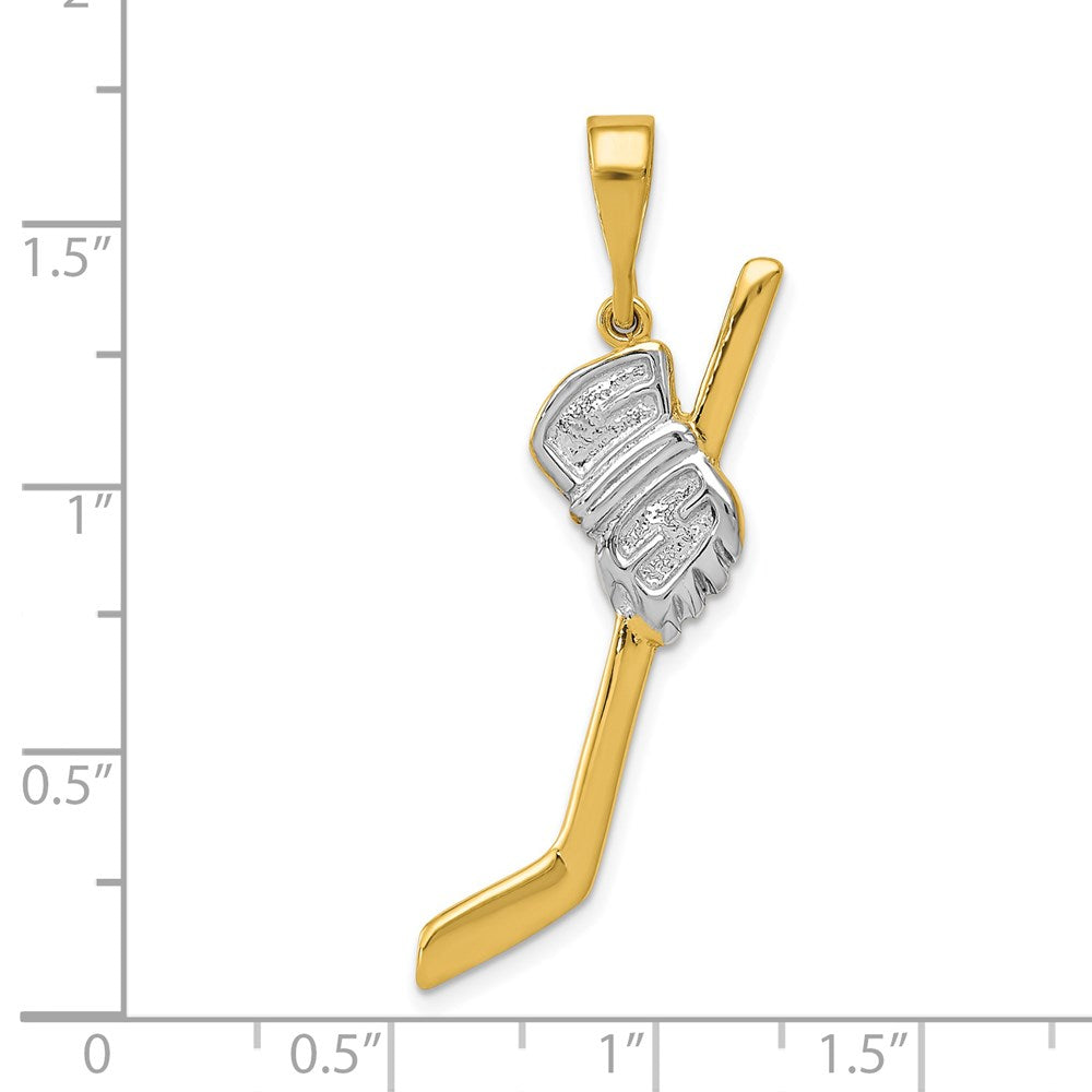 Alternate view of the 14k Yellow Gold & White Rhodium Hockey Stick and Glove Pendant by The Black Bow Jewelry Co.