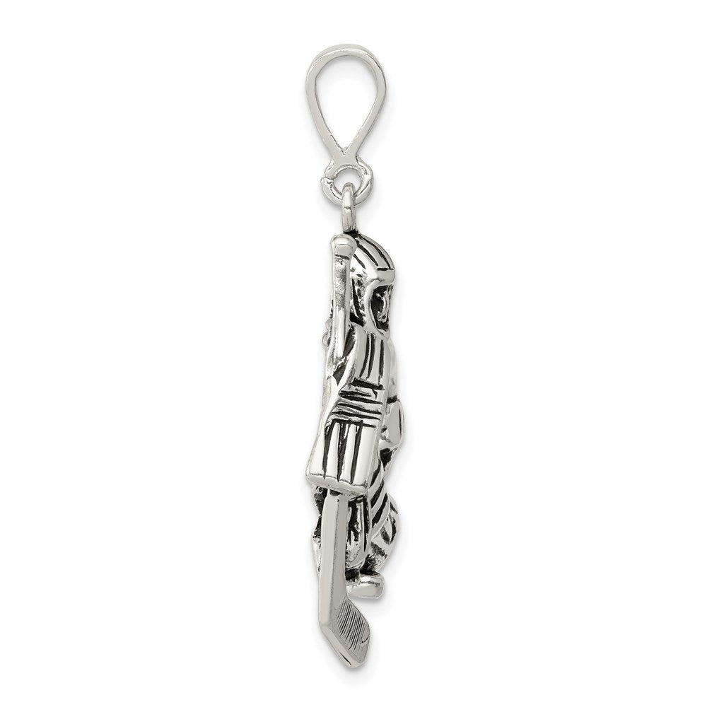 Alternate view of the Sterling Silver Antiqued Hockey Goalie Pendant by The Black Bow Jewelry Co.