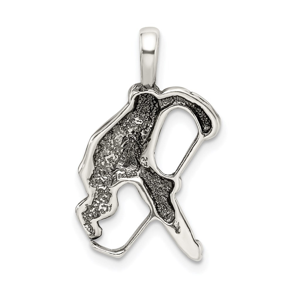 Alternate view of the Sterling Silver Antiqued Hockey Player Pendant by The Black Bow Jewelry Co.