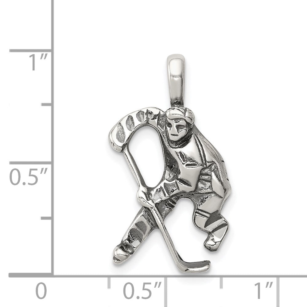 Alternate view of the Sterling Silver Antiqued Hockey Player Pendant by The Black Bow Jewelry Co.