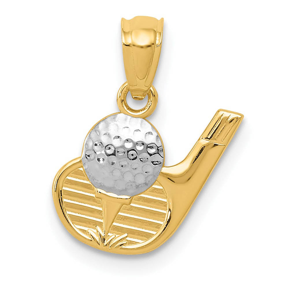 14k Yellow Gold and White Rhodium Two Tone Golf Club and Ball Pendant, Item P11473 by The Black Bow Jewelry Co.