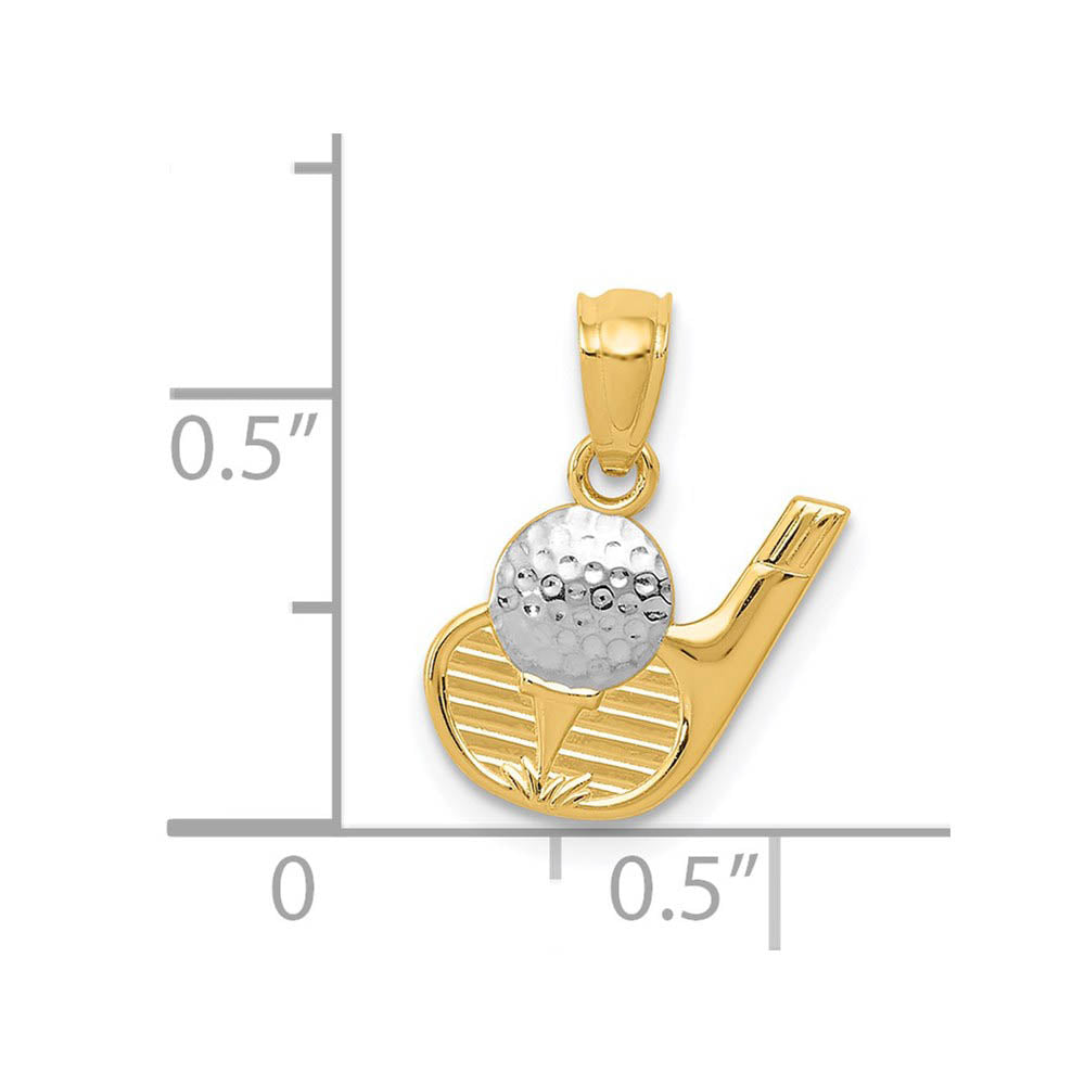 Alternate view of the 14k Yellow Gold and White Rhodium Two Tone Golf Club and Ball Pendant by The Black Bow Jewelry Co.